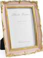 Cuspin Vintage Pink 5x7 Picture Frame, Pink and Gold 5 by 7 Antique Photo Frames, Ornate Textured Hand-Crafted Resin Frame with Glass Front for Tabletop Display, Retro Design Home Decor