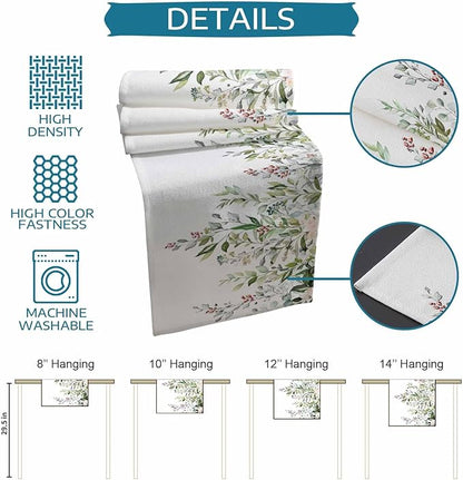 Botanical Eucalyptus Cotton Linen Table Runner for Dining Kitchen, Wedding Outdoor Party Tablerunners Decoration, Sage Green Leaves Elegant Floral Dresser Scarf Coffee Tablecloth Runners 13x60 Inches