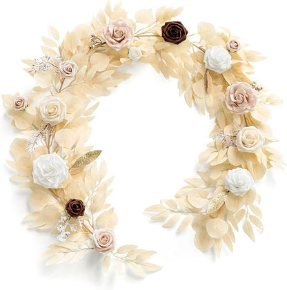 Ling's moment 5FT Artificial Flower Garland Fake Rose Eucalyptus Garland Arch Flowers Vine for Wedding Party Backdrop Home Table Centerpieces Decorations