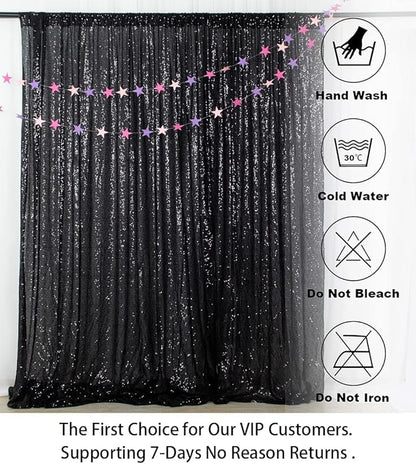 ShinyBeauty Black Sequin Backdrop - 8x10FT Photo Booth Background Fabric for Wedding, Birthday Party