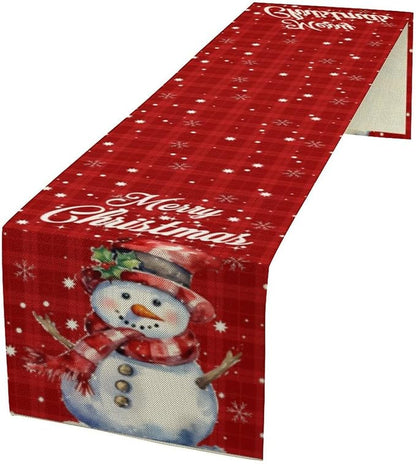 Christmas Table Runner,Christmas Snowman Snowflakes Winter Seasonal Table Cloth Kitchen Dining Table Decoration for Home Party Decor 13x60 Inch