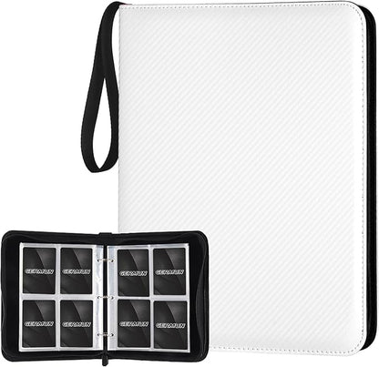 4 Pocket Card Binder, Premium Zip Trading Card Binder, 400 Double Sided Pocket PU Card Collection Binder, Collector Card Album, Card Folder for MTG, TCG, Sports Cards, Game Cards (White)