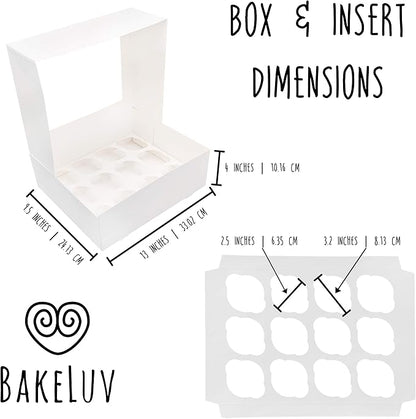 BAKELUV White 12 Cupcake Boxes, Cupcake Containers | 13x9.5x4, 50 Pack