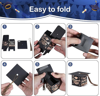 COTOPHER 36 Pack Mini Graduation Cap Gift Boxes with Tassel, Class of 2025 Graduation Candy Boxes Centerpieces for Tables Party Decorations, Small Treat Chocolate Box Graduate Favors Supplies