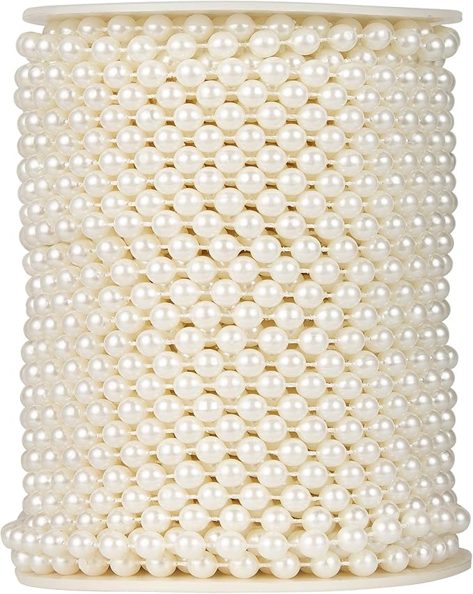 82 Feet Crafts Faux Pearl Roll 6mm Pearl Garland for Wedding Centerpiece Backdrop Christmas Tree and Flowers Decoration DIY (Ivory)