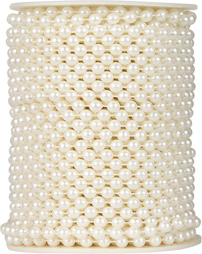 82 Feet Crafts Faux Pearl Roll 6mm Pearl Garland for Wedding Centerpiece Backdrop Christmas Tree and Flowers Decoration DIY (Ivory)