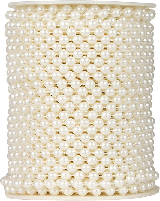 82 Feet Crafts Faux Pearl Roll 6mm Pearl Garland for Wedding Centerpiece Backdrop Christmas Tree and Flowers Decoration DIY (Ivory)