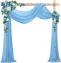 VOK Blue Wedding Arch Draping Fabric Chiffon Fabric, 29in x 18Ft 2 Panels Sheer Chiffon Outdoor Curtain for Wedding Ceremony Birthday Party Decoration (Blue,2 Panel)