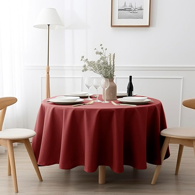 EVERLY 100% Pure Linen Round Tablecloths 80Inch Round Machine Washable Tablecloth for Thanksgiving,Decorative Halloween,Buffet Parties,Picnic,Events,Weddings and Restaurants-Christmas Red
