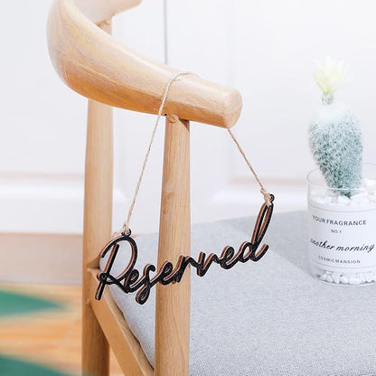 12 Pcs Reserved Seating Signs for Wedding Chairs Hanging Wooden Rustic Reserved Row Signs with Rope Wooden Tag for Wedding Church Pews Restaurant(Black)