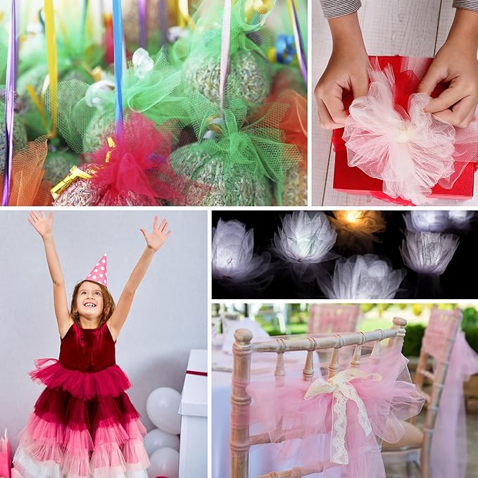 54" x 20 Yards Pink Tulle Fabric Rolls - Tutu Spool Bolt for DIY Wedding Decoration, Baby Shower Tutu Skirt, Gift Wrapping - Large Matte Tulle, Roll Packaging