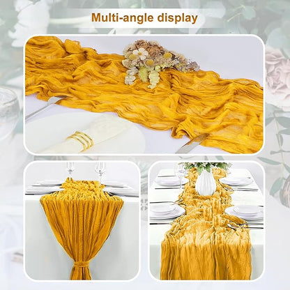 6 Pack Gold Cheesecloth Table Runner 35x120 Inch 10Ft Rustic Gauze Cheese Cloth Table Runner Sheer Cheesecloth Table Runners for Wedding Party Bridal Shower Decoration