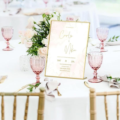 NIUBEE 8.5 x 11 Gold Frames, 6 Pack Acrylic Slanted Back Gold Picture Frames for Signs, Menu, Flyer and Art Display, Perfect for Wedding, Party, Event, Shop
