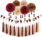 Boho Baby-Shower Burgundy-Brown Champagne Party-Decorations - 28pcs Neutral Birthday Rustic Wedding Bridal Tissue Pom Poms Streamers, Fall Autumn Tassel Garland Banner, Engagement Decor Ouruola