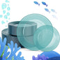 FLOWERCAT 100PCS Clear Blue Plastic Plates - Heavy Duty Plastic Plates Disposable -Straw hat plate for Summer party &Wedding - Serve for 50Guests party(10inch & 7inch)(Mediterranean Blue)