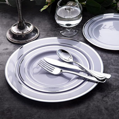 WDF 160 Pieces Silver Plastic Silverware - Silver Disposable Silverware - Plastic Silverware Heavy Duty - 80 Forks 40 Knives 40 Spoons - Disposable Cutlery Perfect for Christmas Wedding/Party
