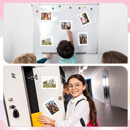 Kingdder 12 Pcs Scalloped Magnetic Picture Frame for Refrigerator 4 x 6 White Reusable Picture Frame Magnets Decorative Photo Holders for Fridge Home School Office Kitchen Locker Decor