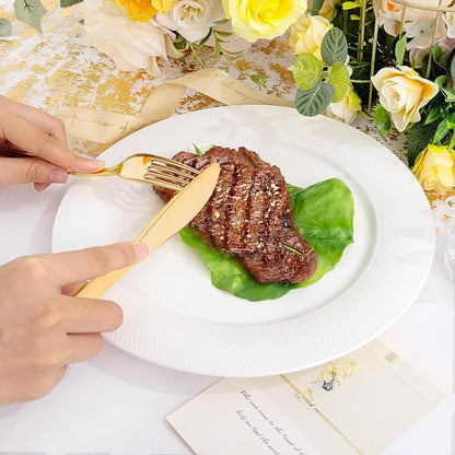 300 Pieces Gold Plastic Silverware - Heavy Duty Disposable Cutlery Set - Gold Disposable Utensils Include 150 Forks, 75 Spoons, 75 Knives for Dinner, Parties, Weddings