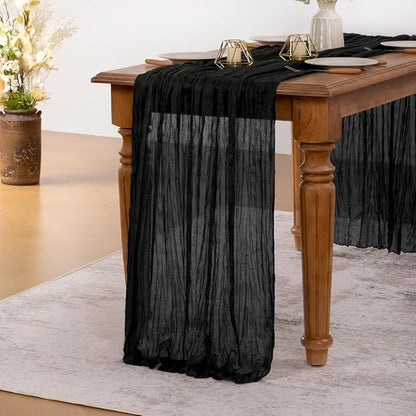 MLMW 4 Pack Halloween Table Runner Cheesecloth Black Boho Gauze Cheese Cloth 160 inch Rustic Sheer Table Runner 13.3ft for Party Wedding Baby Bridal Shower Birthday