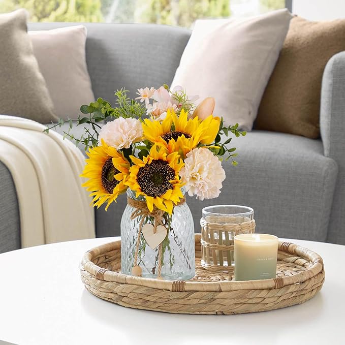 Fake Flowers in Vase,Artificial Sunflower Bouquets in Vase with a Flower Arrangement Holder,Table Centerpieces for Dining Room,Flower Centerpieces for Tables,Faux Flowers