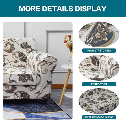 KRFOONN 2 Piece Chair Covers Printed Sofa Covers Couch Covers Washable Armchair Sofa Couch Slipcover Furniture Protector with Elastic Bottom for Living Room (Armchair, 03), Small
