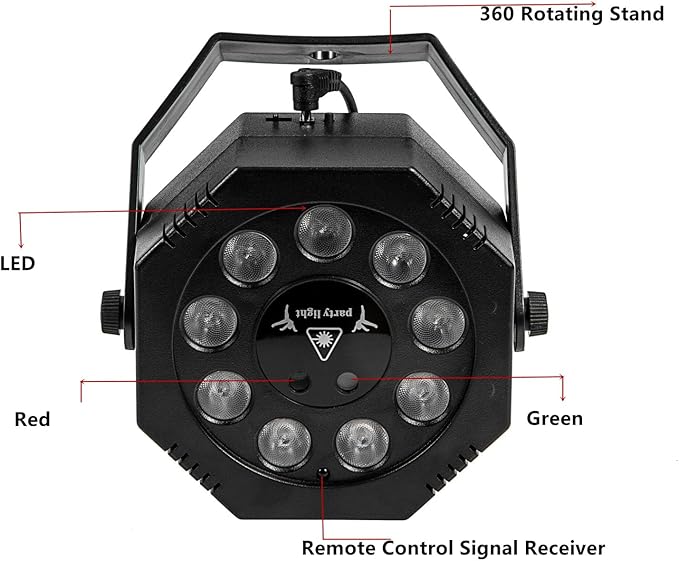 Party Light, Sound Activated DJ Lights with Remote Control, 9 LED Colorful Strobe Disco Light for Indoor Club Parties KTV Halloween Christmas Birthday Decorations Outdoor Glow