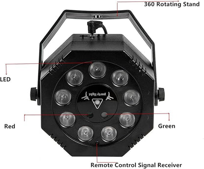Party Light, Sound Activated DJ Lights with Remote Control, 9 LED Colorful Strobe Disco Light for Indoor Club Parties KTV Halloween Christmas Birthday Decorations Outdoor Glow