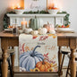 Thanksgiving Fall Cotton Linen Table Runner for Dining Kitchen, Blue Pumpkins Rustic Wedding Outdoor Party Autumn Tablerunners Decoration, Leaves Dresser Scarf Coffee Tablecloth Runners 13x90 Inches
