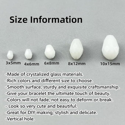 200pcs 3x5mm Teardrop Crystal Glass Beads for Jewelry Making, Faceted Vertical Hole Teardrop Glass Spacer Beads for Wind Chimes Bracelet Earring Necklace DIY Craft(White)