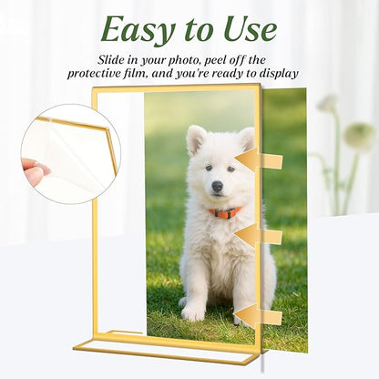 8 Pack Gold Acrylic Sign Holders 8.5x11 Inch, Double Sided Vertical Stand Clear Frames, Table Menu Display Holders for Wedding Table Numbers, Restaurant Signs, Events, Office and Store Posters