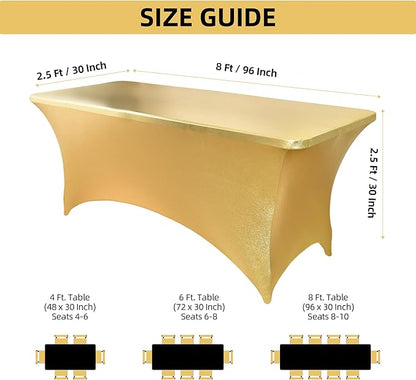 2-Pack 8ft Spandex Table Covers for Rectangle Folding Tables - Washable Elastic Tablecloth - Ultimate Fitted Table Protector for Birthday Parties, Trade Shows, Banquet