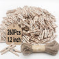 Mini Clothes Pins, 260 PCS Small Wooden Clothes Pin with Jute Twine, Clothespins, Clothes Pins for Photos Crafts DIY Project