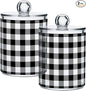 Gredecor Qtip Holder Dispenser 2 Pack Black White Classic Buffalo Plaid Bathroom Decorative Storage Canister Holder Counter Vanity Organizer for Cotton Ball Swabs Pads Floss