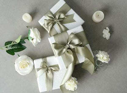 Sage Green Satin Ribbon 2.5 Inch Double-Faced Ribbons 25 Yards for Gift Wrapping Crafts Flower Bouquet Wedding Paper Bows Invitations