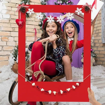32 x 24 Inch Large Blank DIY Photo Booth Props Picture Frame Party Frame DIY Photo Booth Props Selfie for Halloween Christmas Birthday, Holiday Party (Red,Christmas)