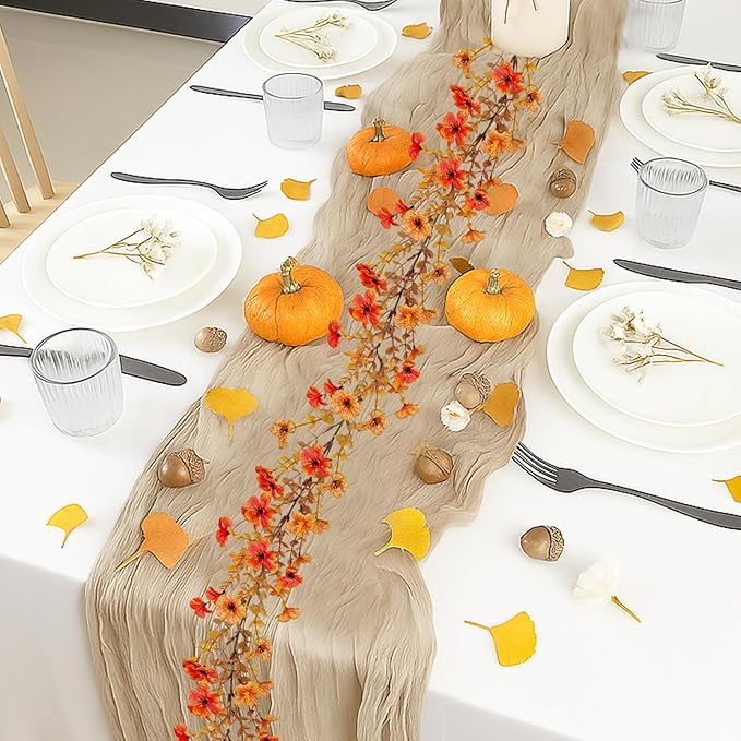 4 Pack Artificial Fall Flowers Garland, 6 FT Fall Decorations Fake Mums Floral Vines UV Resistant Faux Hanging Flower Ivy Garland for Home Party Table Wall Decor (Orange + Autumn Yellow)