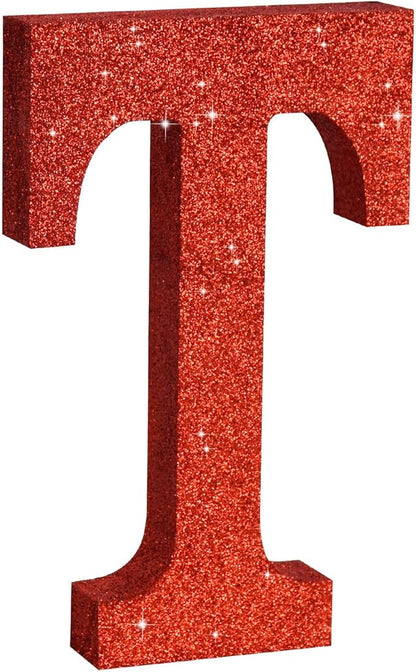 TONIFUL 8 Inch Red Glitter Letter T Table Centerpiece A-Z Red Birthday Party Decorations,Red Alphabet T for Birthday,Chrismas,Graduation,Bridal Shower,Wedding,Anniversary Party Supplies