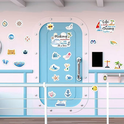 Cruise Door Decorations Magnetic, 27 Pcs Large Nautical Cruise Ship Magnets for Door Funny Carnival Sea Navigation Door Magnets for Door Decorations Fridge Car Cabin Party Supplies
