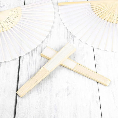 URATOT 36 Pieces White Folding Fans Silk Bamboo Folding Fans Handheld Fans for Wedding, Party Decoration