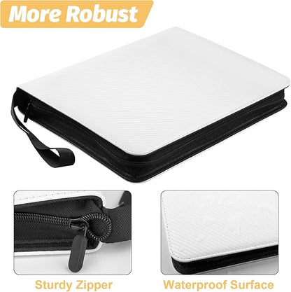4 Pocket Card Binder, Premium Zip Trading Card Binder, 400 Double Sided Pocket PU Card Collection Binder, Collector Card Album, Card Folder for MTG, TCG, Sports Cards, Game Cards (White)
