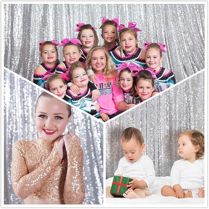 Eternal Beauty Silver Sequin Backdrop, 5x7 Ft Glitter Background Curtains for Shimmer Photography Party Wedding Birthday Back Drop Decor