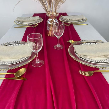 Velvet Table Runner, 10ft Luxurious Wedding Reception Decorations Soft Velvet Fabric Table Linen Overlay for Party (20 x 120 inch, Hot Pink)