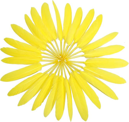 FeelfunFeather 120pcs Yellow Goose Cochettes Feather Natural Bulk 4-6 inch 10-15cm for Wedding Party Christmas Halloween Decorations DIY Crafts Goose Cochettes Feather