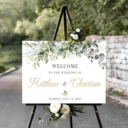 Welcome Sign Wedding With Stand, Welcome To Our Forever Wedding Sign, Wedding Entrance Sign, Wedding Directional Signs, Greenery Theme Wedding Sign Decoration