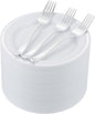 200pcs Silver Dessert Plates with Forks for 100 Guests-100pcs 7.5" Disposable Silver and White Small Plates with 100pcs 7.4" Forks-Cake/Appetizer/Salad Plate for Wedding,Birthday,Party