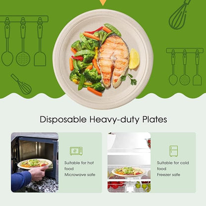 ECOLipak 100% Compostable 10 Inch Paper Plates, 125 Pack Heavy Duty Disposable Biodegradable Eco-friendly Sugarcane Bagasse Plates for Dinner Party