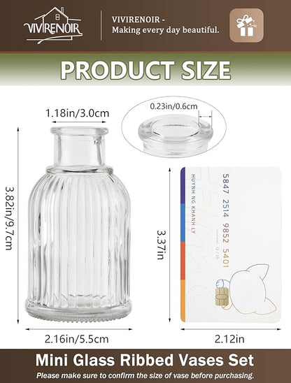 Glass Bud Vases Set of 24, Small Flower Vase in Bulk, Clear Mini Ribbed VaseS for Centerpieces, Modern Wedding Reception Table Decorations