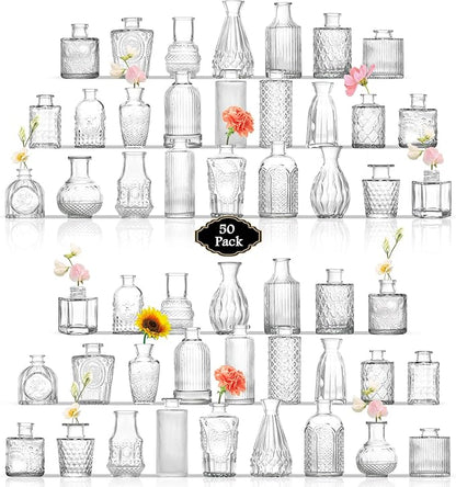 Bud Vases in Bulk 50, Glass Vases for Centerpieces, Small Vases for Flowers, Small Flower Vase for Centerpieces, Mini Vintage Vase, Clear Bud Vases for Wedding Table Decor