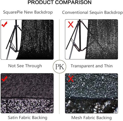 SquarePie Sequin Backdrop Curtain Less Transparent Sparkly Photo Booth Photography Background for Wedding Halloween Patry 10FT x 10FT Black