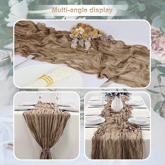 6 Pack Khaki Cheesecloth Table Runner 35x120 Inch 10Ft Rustic Gauze Cheese Cloth Table Runner Sheer Cheesecloth Table Runners for Wedding Party Bridal Shower Decoration